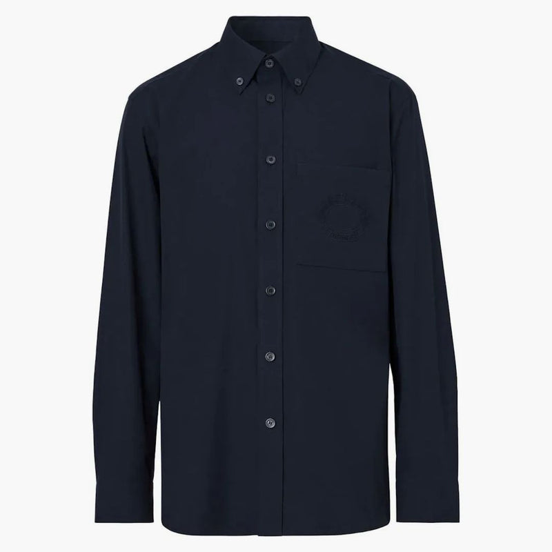 Burberry logo-embroidered långärmad skjorta midnatt blå