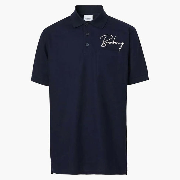Burberry-logotypbroderad överdimensionerad poloskjorta marin