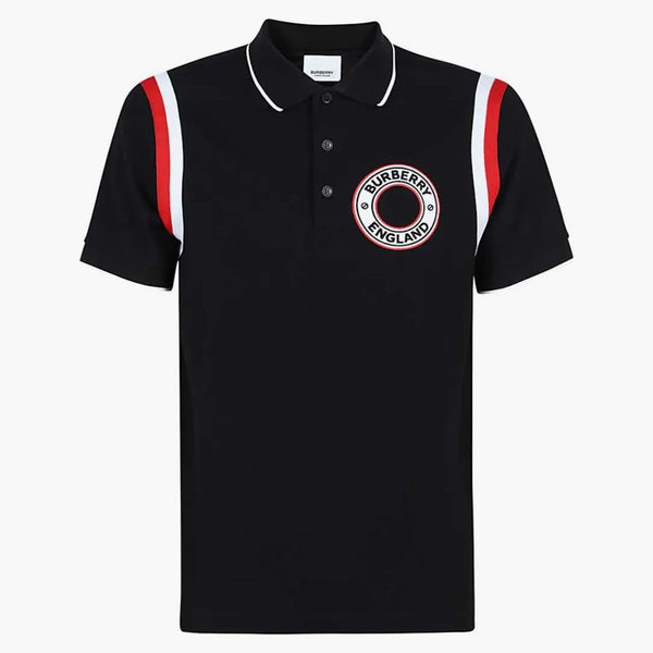 Logo Burberry Graphic Applique Cotton Polo Black