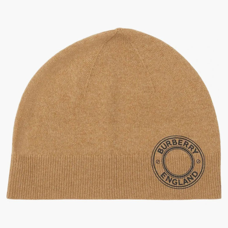 Burberry Logo Graphic Cashmere Blend Beanie Camel