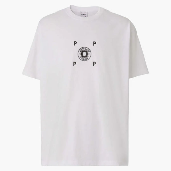 T-shirt di cotone grafico logo Burberry bianco