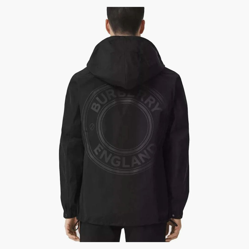 Burberry Logo Graphic Detail Hood Windbreaker Jacket Black