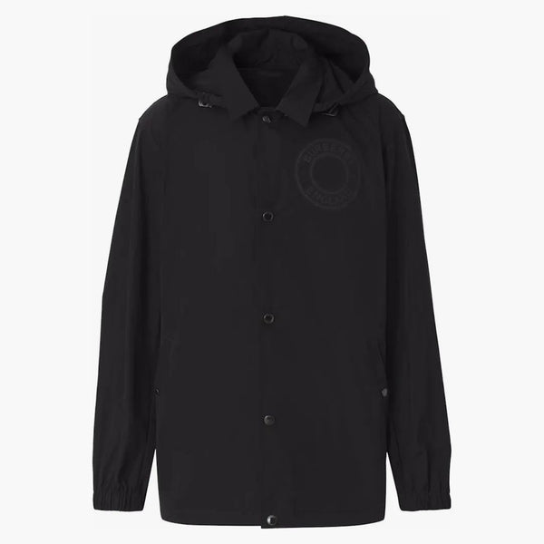 Burberry Logo Graphic Detail Hood Windbreaker Jacket Black