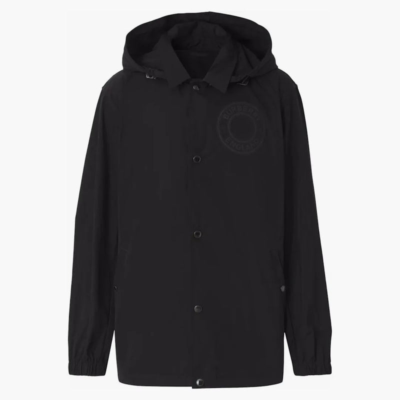 Burberry Logo Graphic Detail Hood Windbreaker Jacket Black