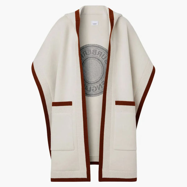 Burberry Logo Graphic Wool Cashmere Jacquard Hooded Cape Beige/Brown/Canvas