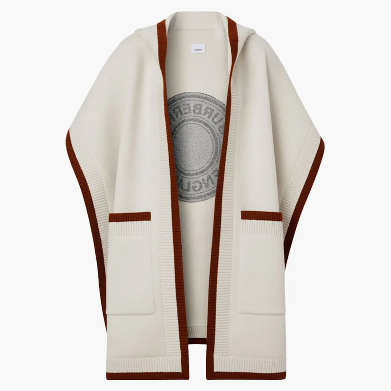 Burberry Logo Graphic Wool Cashmere Jacquard Hooded Cape Beige/Brown/Canvas