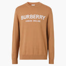Burberry Logo Intarsia Wool Blend Sweater Camel/White