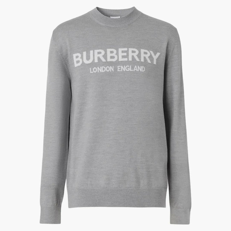 Logo Burberry Logo Intarsia Wool Blend svetr šedá melange/bílá
