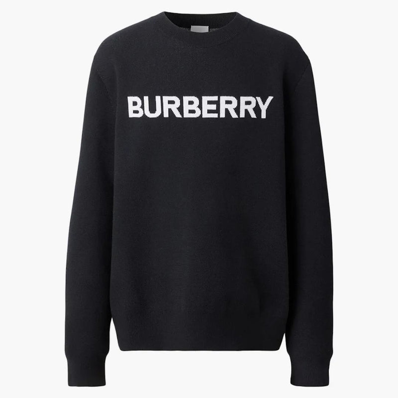 Logo Burberry Intarsia Wool Cotton Svetr uhlí modrá