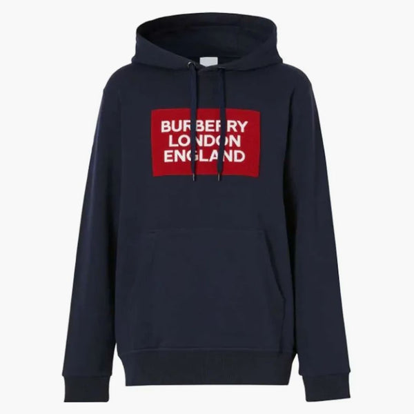 Logo Burberry Patch Hoodie Navy Red