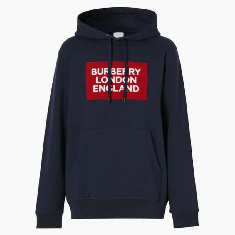 Logo Burberry Patch Hoodie Navy Red