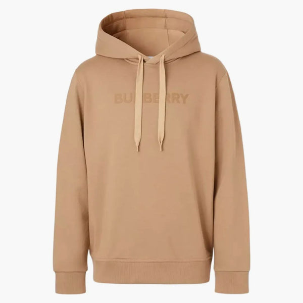 Logo Burberry Print Cotton Hoodie Camel