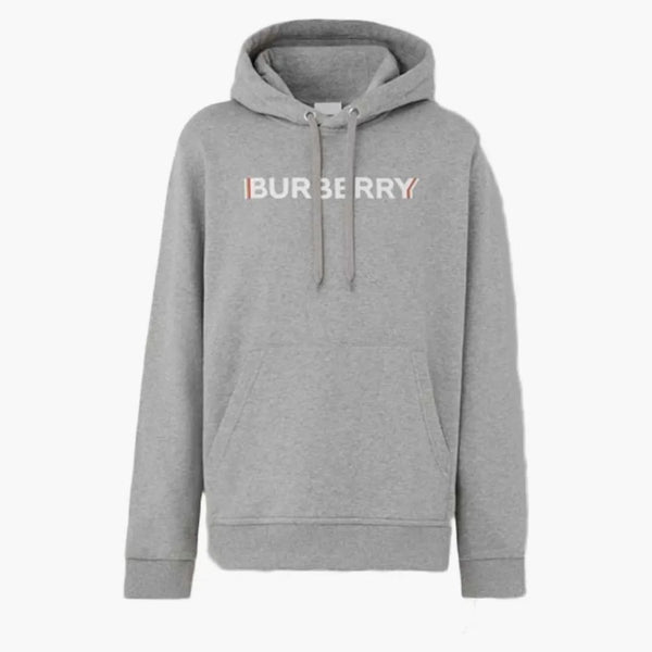 Logo burberry tisk bavlněná mikina bledě šedá melanta