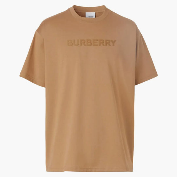 Burberry Logo Stampa di cotone Oversize T-shirt Camel