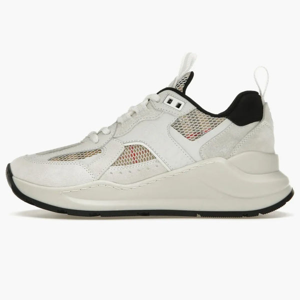 Burberry Logo Print Leather, Suede And Check Mesh Sneakers Archive Beige White (women's)