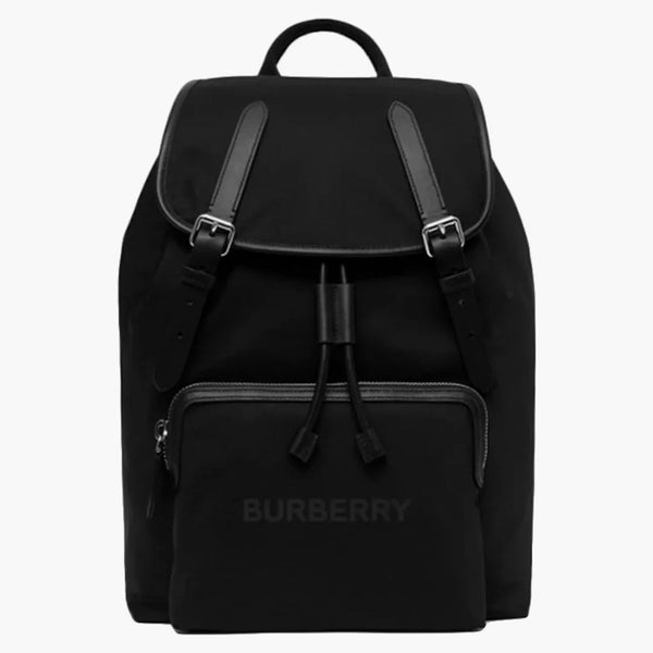 Burberry Logo Print Nylon Double Buckle Backpack Black
