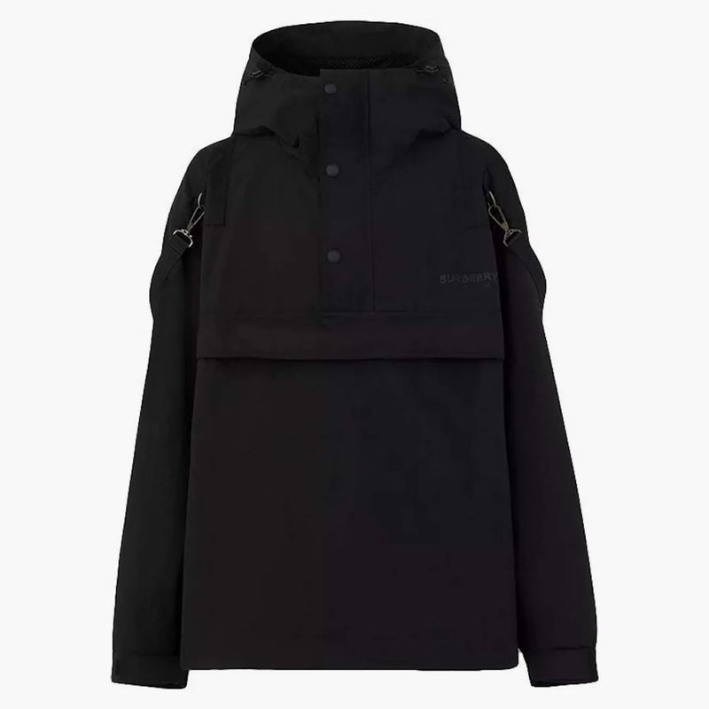 Burberry Logo Print Oversized Windbreaker Jacket Black
