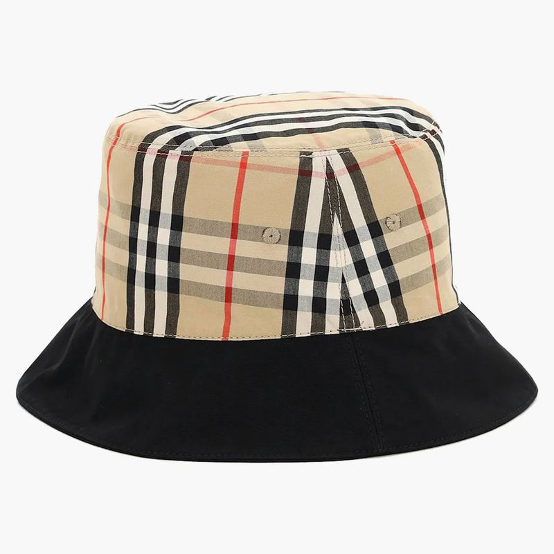Burberry Reversible Logo Print Cotton Gabardine Bucket Has Black