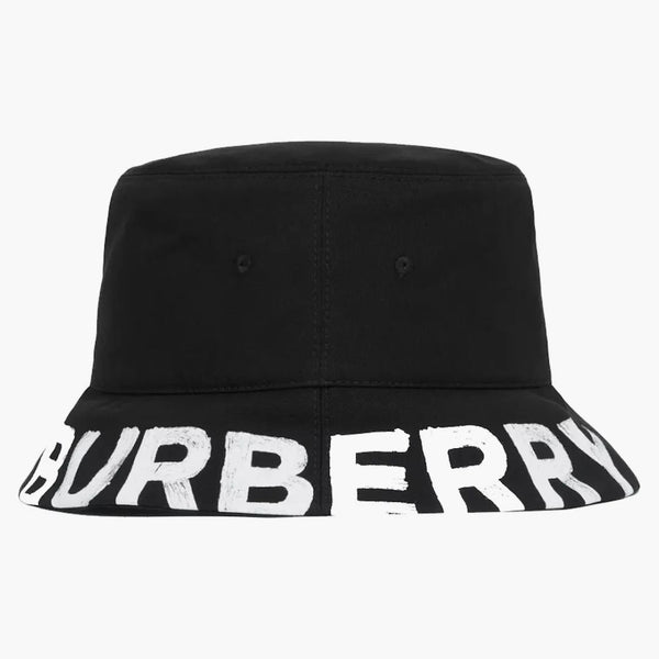 Burberry Reversible Logo Print Cotton Gabardine Bucket Has Black