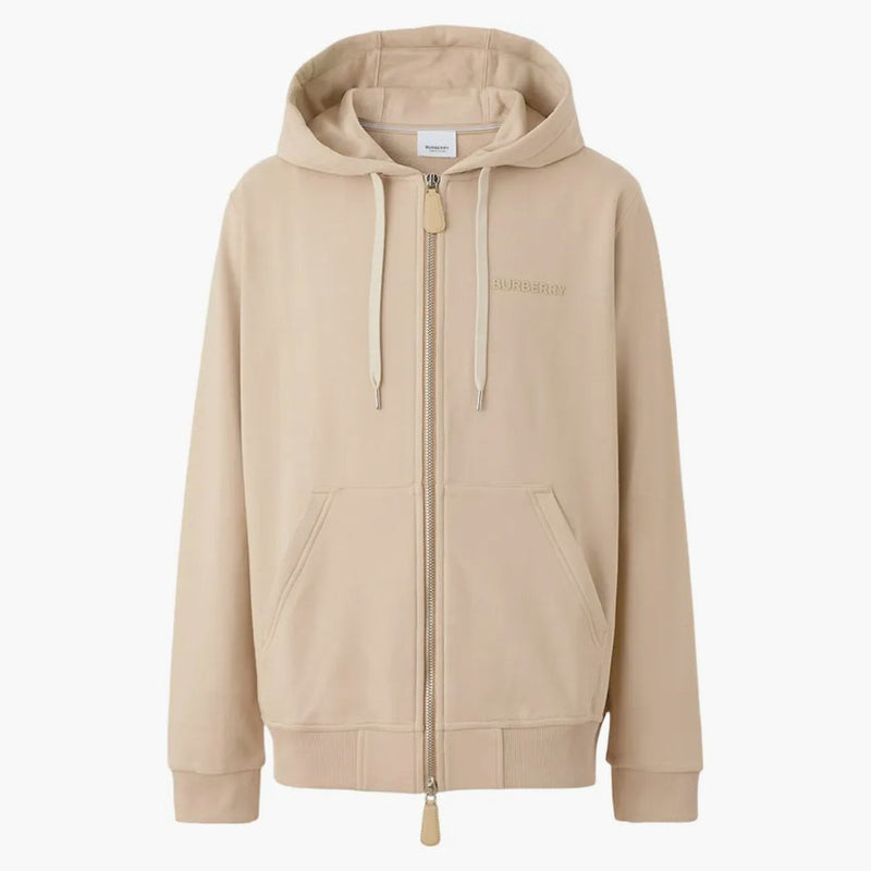 Logo Burberry Print Stretch Cotton Zip Hoodie Soft Fawn