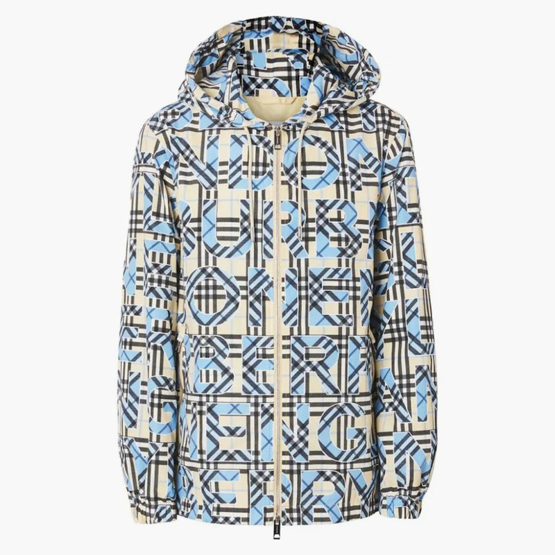 Burberry Logo-Print Vintage Check Hooded Jacket Blue/Black/Beige