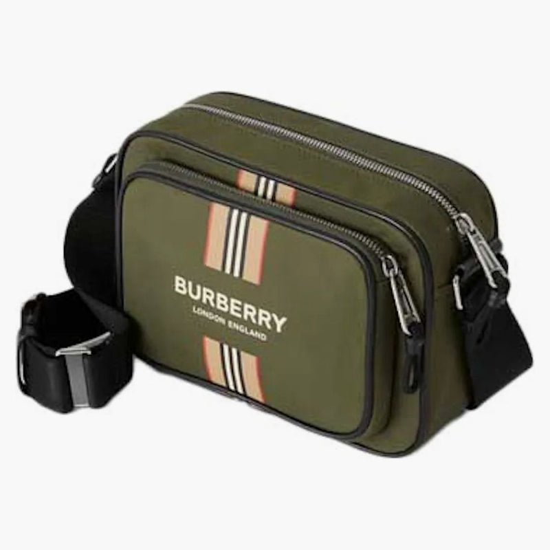 Burberry logotyp och ikon randtryck ekonyl crossbody väska mörk olivgrön