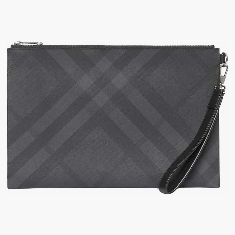 Burberry London check zip handväska mörkgrå