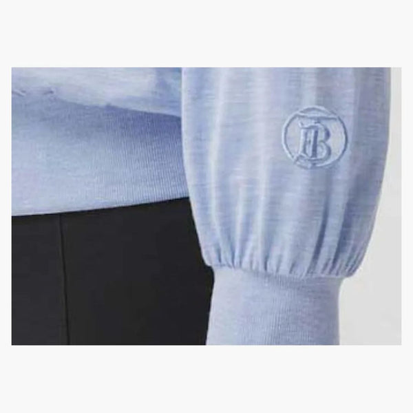 Motivo monogramma a maniche lunghe Burberry Moto di seta in cotone azzurro