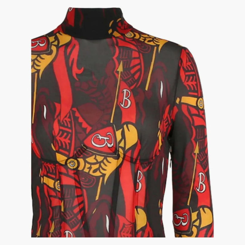 Burberry Long Sleeve Trapeze Dress Black/Multi