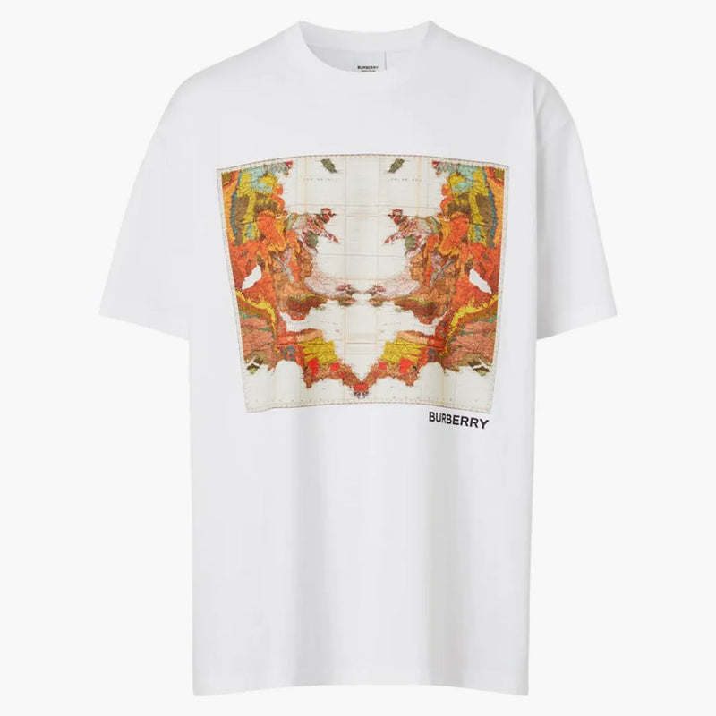 Burberry Map Stampa di cotone Oversize T-shirt bianco