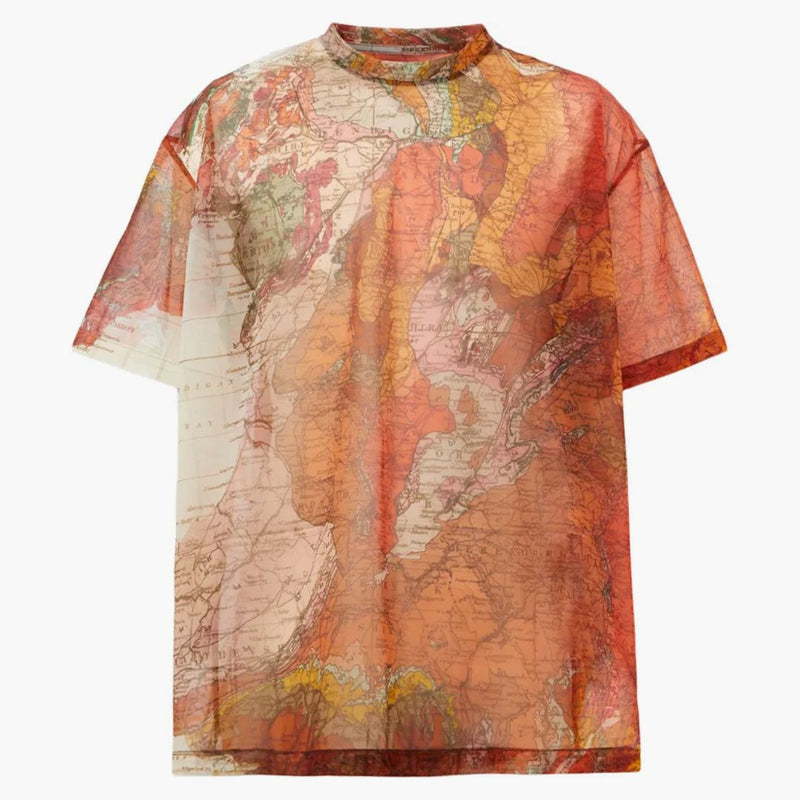 Burberry Map Print Mesh Oversized T-shirt Bright Orange