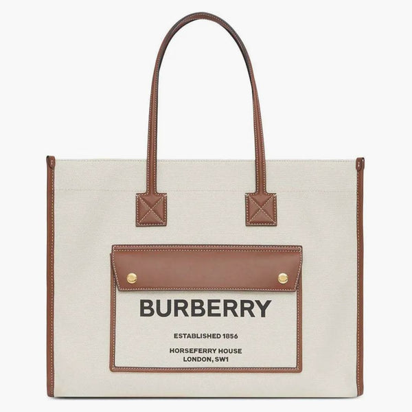 Burberry Medium Two-Tone Canvas & Leather Freya Bag Natural/Tan