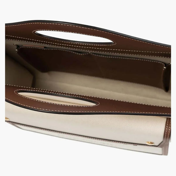 Burberry Medium Tvåfärgad duk och läderfickväska Natural/Malt Brown