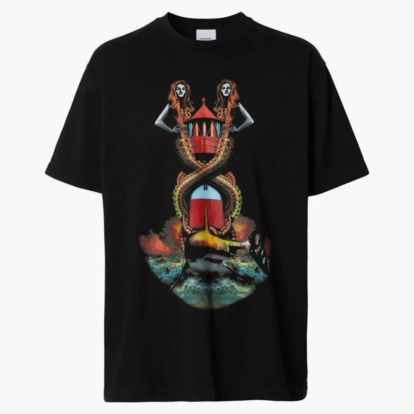 T-shirt di stampa Burberry Mermaid Nera
