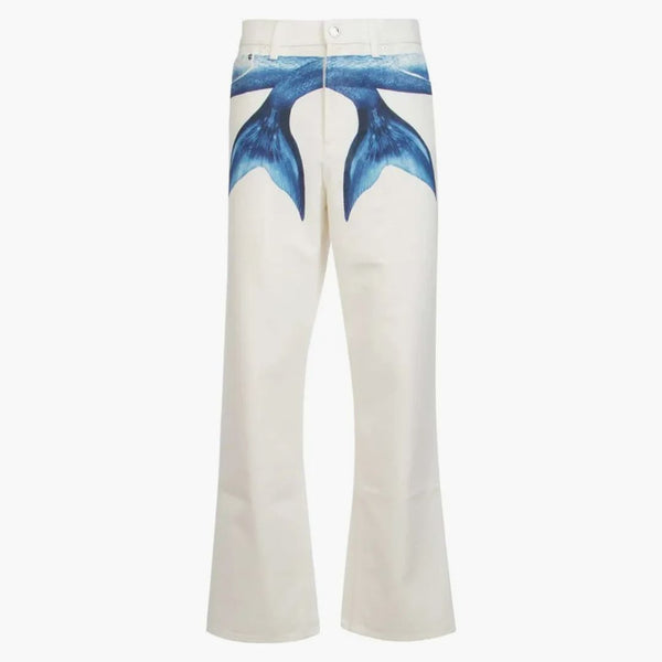 Burberry Mermaid Tail Printed Cotton-Denim Jeans White