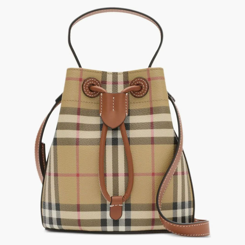 Burberry Mini DrawString Vintage Check Bucket Bag Brown Brown