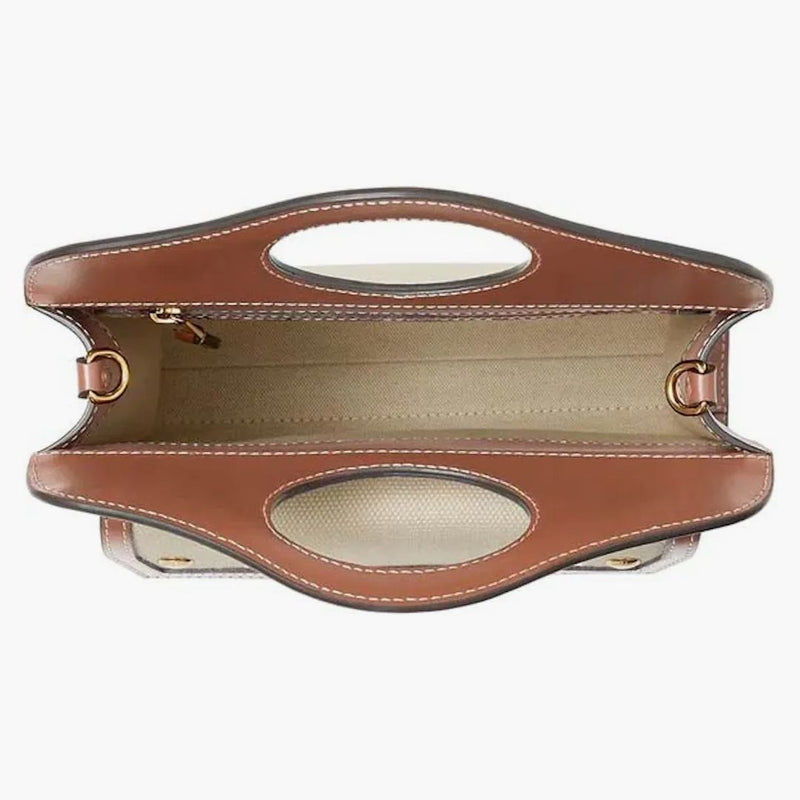 Burberry Mini Tvåfärgad duk och läderfickväska Natural/Malt Brown