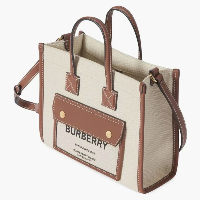 Burberry Mini Tvåfärgad duk Freya Dead Bag Natural/Tan