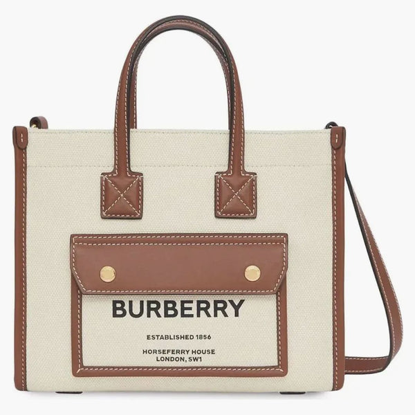 Burberry Mini Tvåfärgad duk Freya Dead Bag Natural/Tan