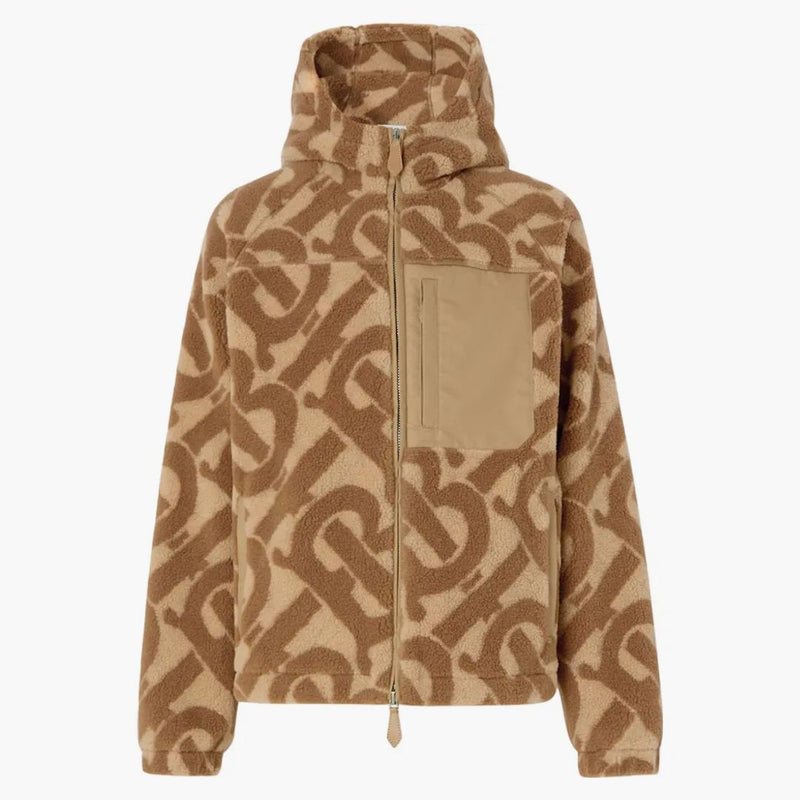 Burberry Monogram Fleece Jacquard Hooded Top Soft Fawn