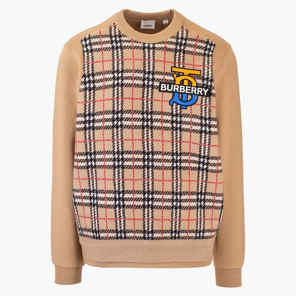 Burberry Monogram Motiv Check Panel Sweatshirt Beige