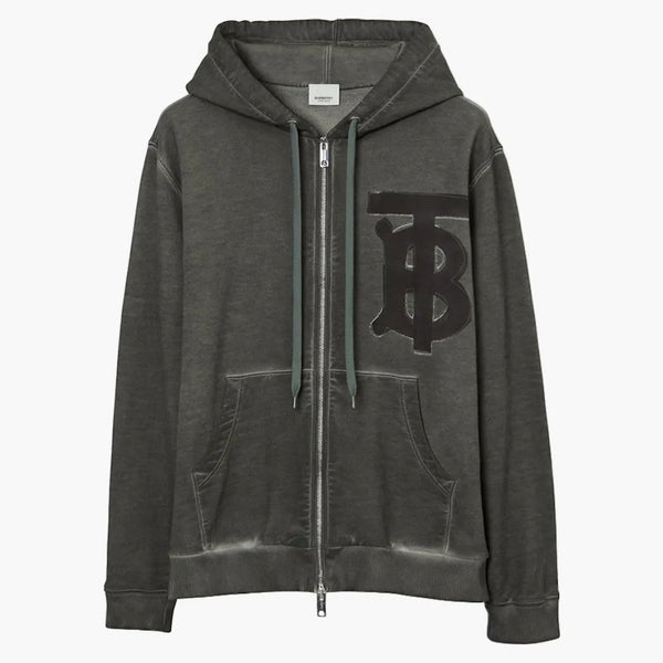 Burberry monogram motiv bomull överdimensionerad zip hoodie kolgrå