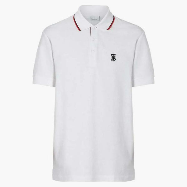 Motivo monogramma Burberry Piqué Cotton Polo Shirt Bianco