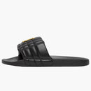 Burberry Monogram Motif Quilted Lambskin Slides Black Gold-tone