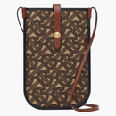 Burberry Monogram Print E-Canvas Card and Phone Case with Strap Bridle Brown