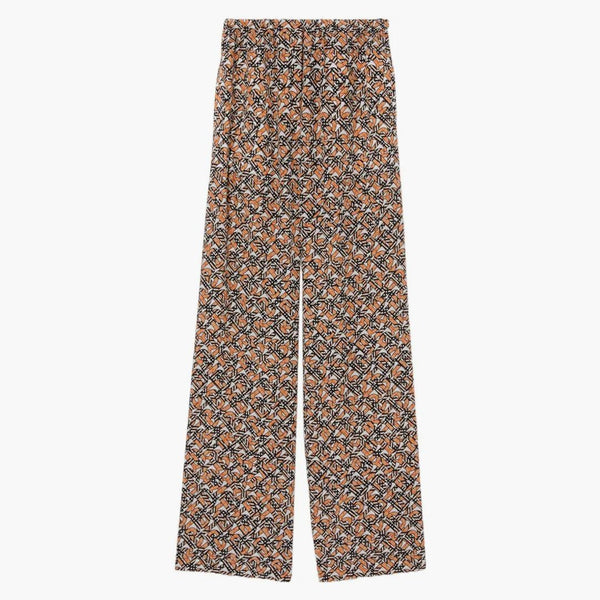 Burberry Monogram Print Silk Wide-leg Trousers Orange Multi