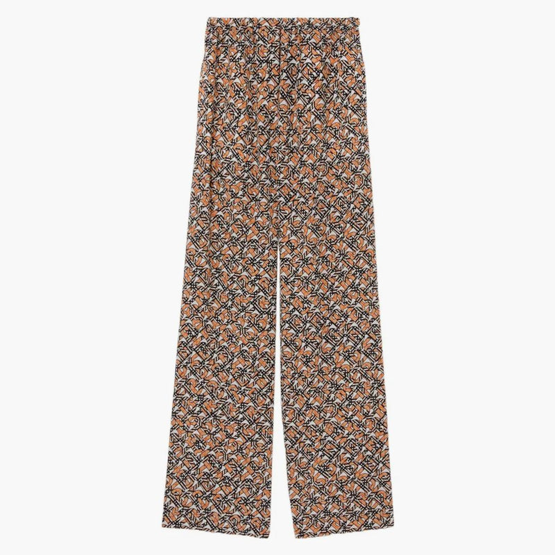 Burberry Monogram Print Silk Wide-leg Trousers Orange Multi