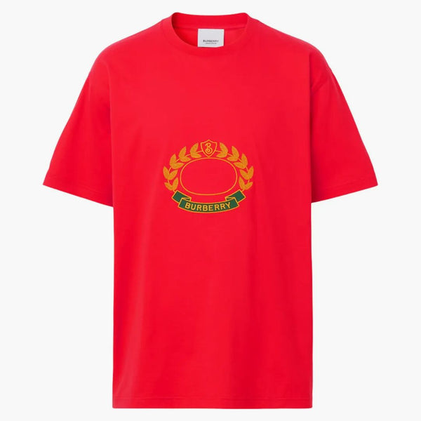 T-shirt di oversize di cotone con foglia di quercia di burberry rosso vivo