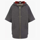 Burberry Oversized Short Sleeve Zip Up Check Hood Hoodie Gray