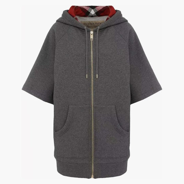 Burberry överdimensionerad kort ärm zip up check hood hoodie grå